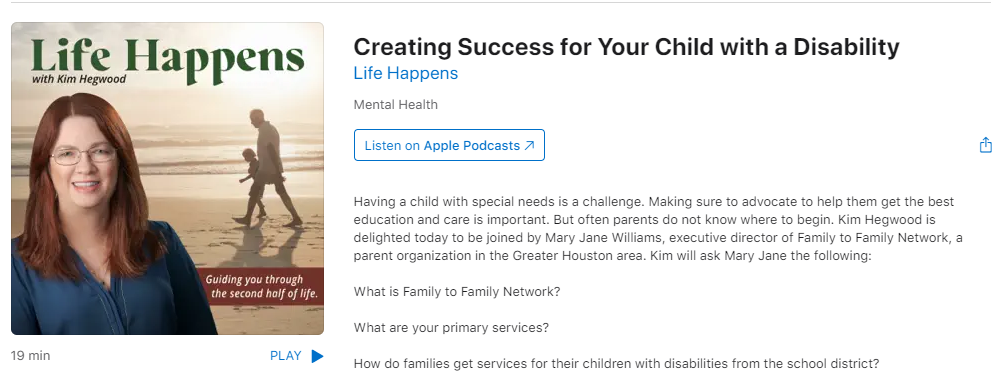 Mary Jane Williams podcast with Kim Hegwood on Creating Success for Your Child with a Disability May 27, 2021